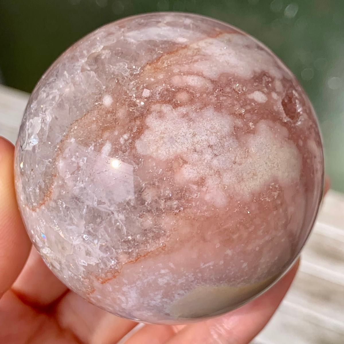 ピンクアメジストフラワーアゲート ピンクブラウン スフィア 6cm